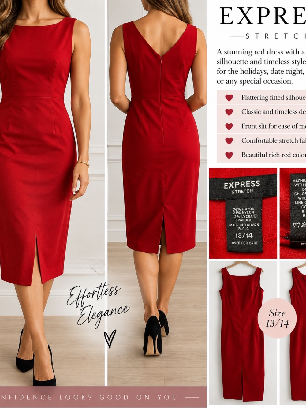 Express Sleeveless Red Midi Sheath Dress with Front Slit